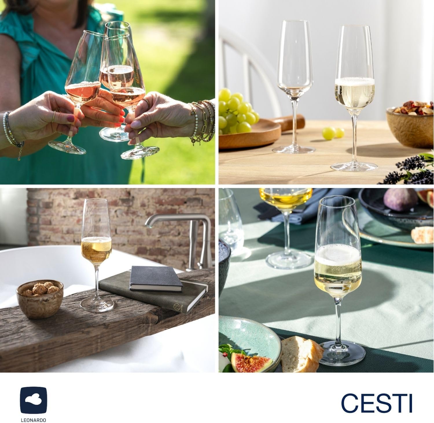 Detalle de LEONARDO HOME Sektgläser CESTI (6er Set) inkl. Poliertuch – Spülmaschinenfest, Stoßfest und elegant