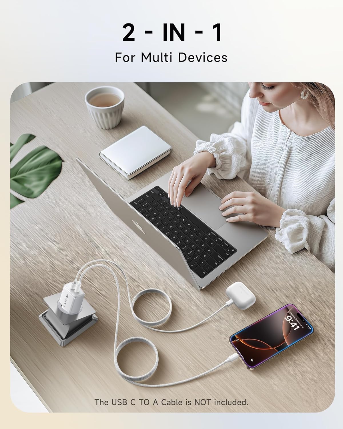 Thumbnail 2 de RAVIAD 20W USB-C Ladegerät mit 2-Port (USB-C + USB-A) und 2 m USB-C Kabel