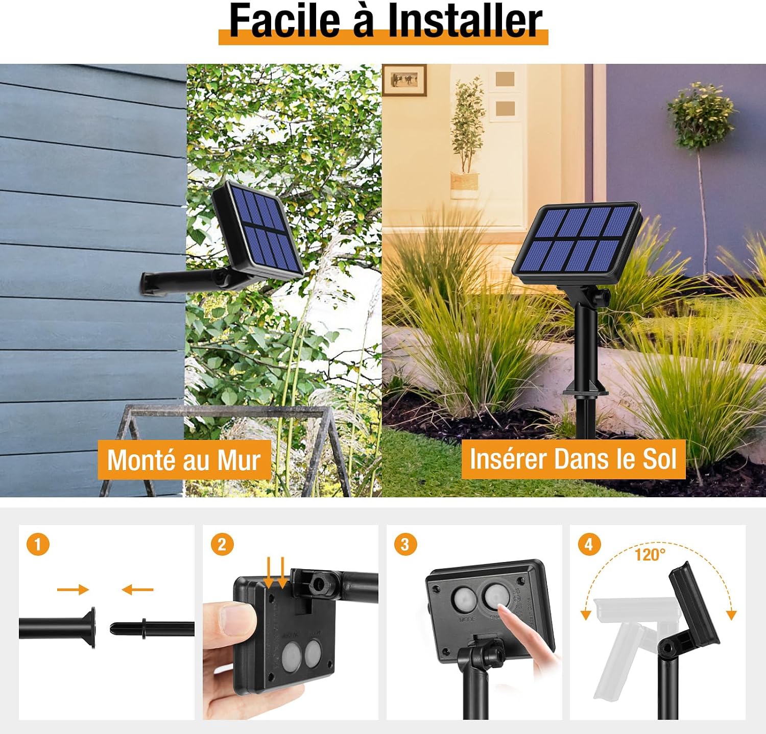 Detalle de Lot de 2 Guirlandes Solaires Extérieures Totale 16 m – 160 LED Blanc Chaud, Étanches, 8 Modes, pour Jardin et Fête