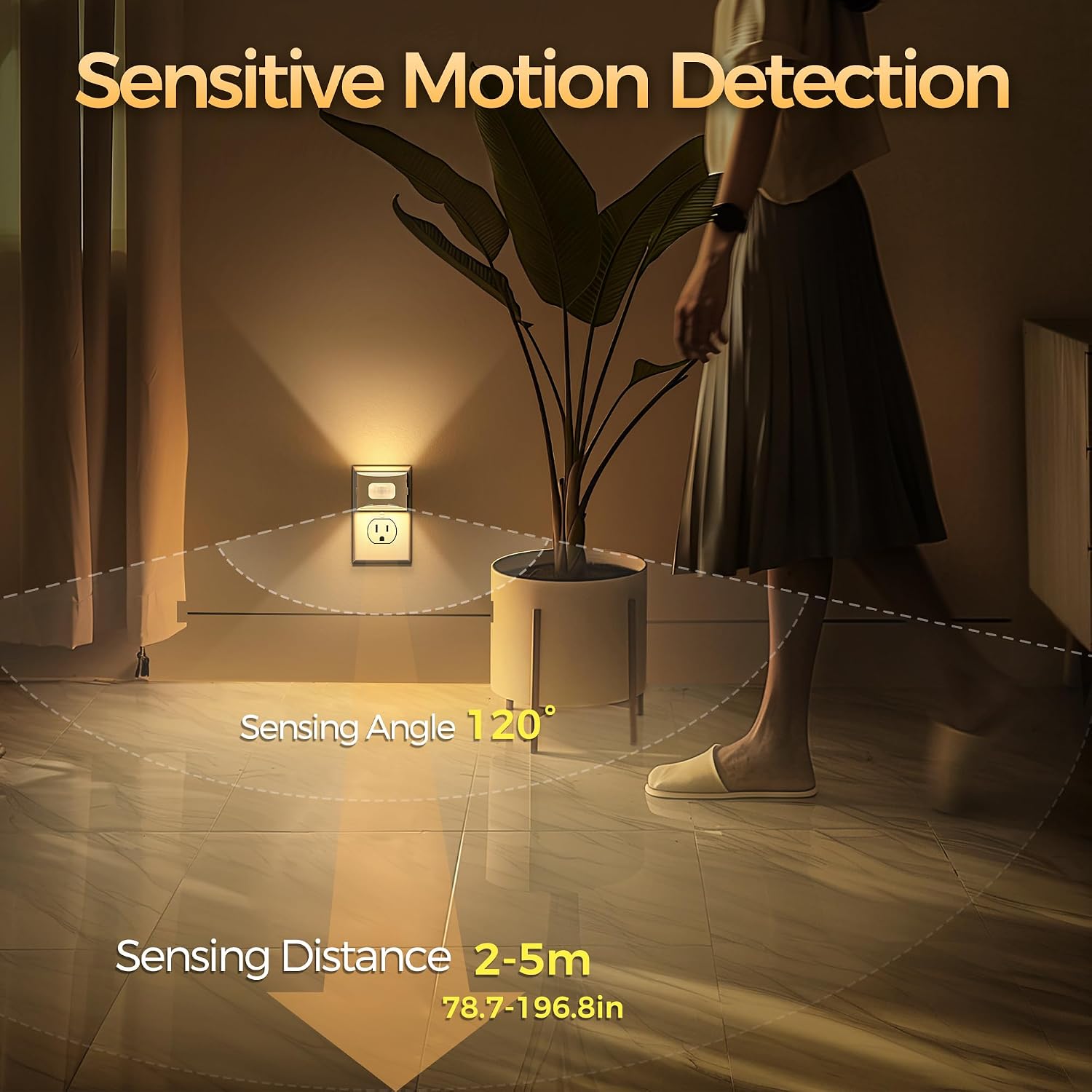 Detalle de DORESshop CAD-GY17702WHUS-2 Motion Sensor Night Light, 3000K Warm White