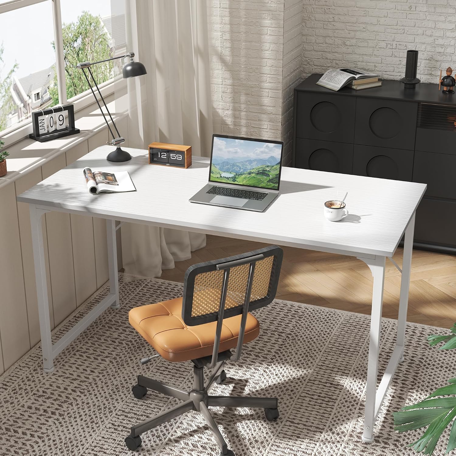 Thumbnail 6 de Huuger 48-Inch Computer Desk, White, Metal Frame, Reinforced Support