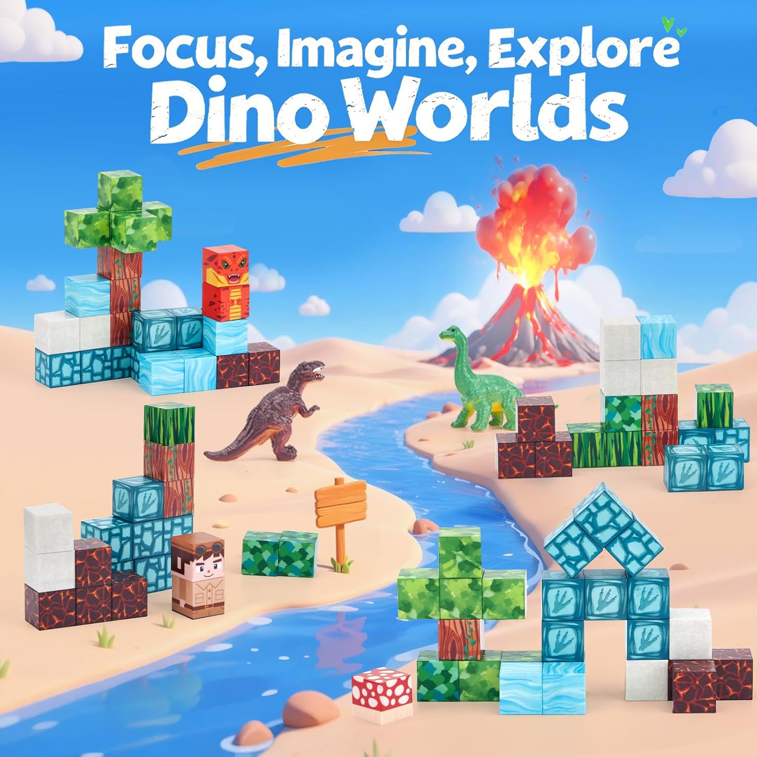 Detalle 2 de hahaland Costruzioni Magnetiche Dinosauri 52 pezzi