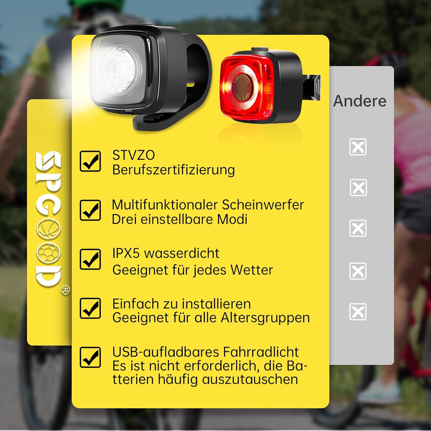 Thumbnail 5 de SPGOOD Fahrradlicht Set mit 600 mAh