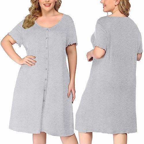 Thumbnail 4 de Ekouaer Camicia da Notte Donna Parto Ospedale – relax estivo con: bottoni aperta davanti, manica corta, grigio chiaro (M)