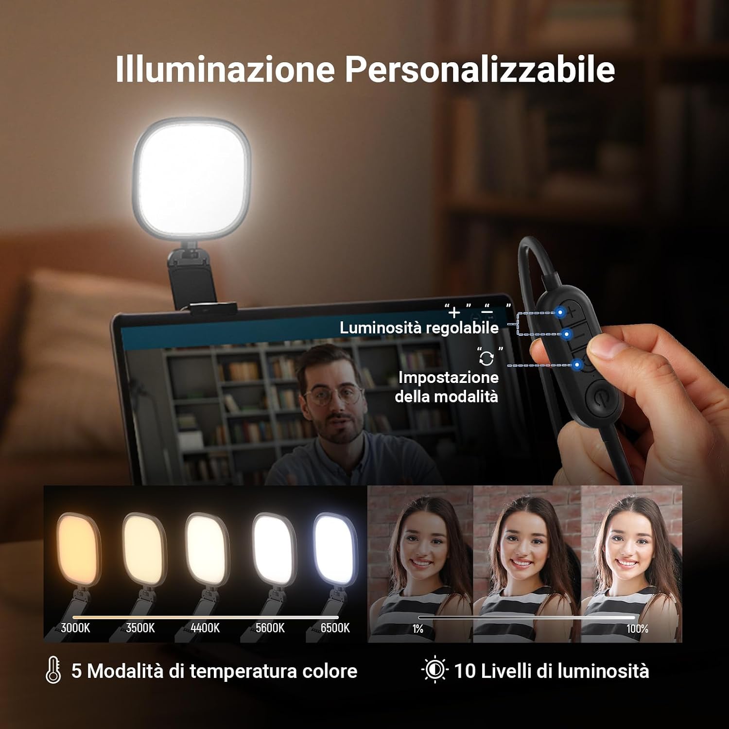 Detalle de NEEWER BASICS NL10: Barra Luce Monitor 5" con Supporto per videochiamate e streaming
