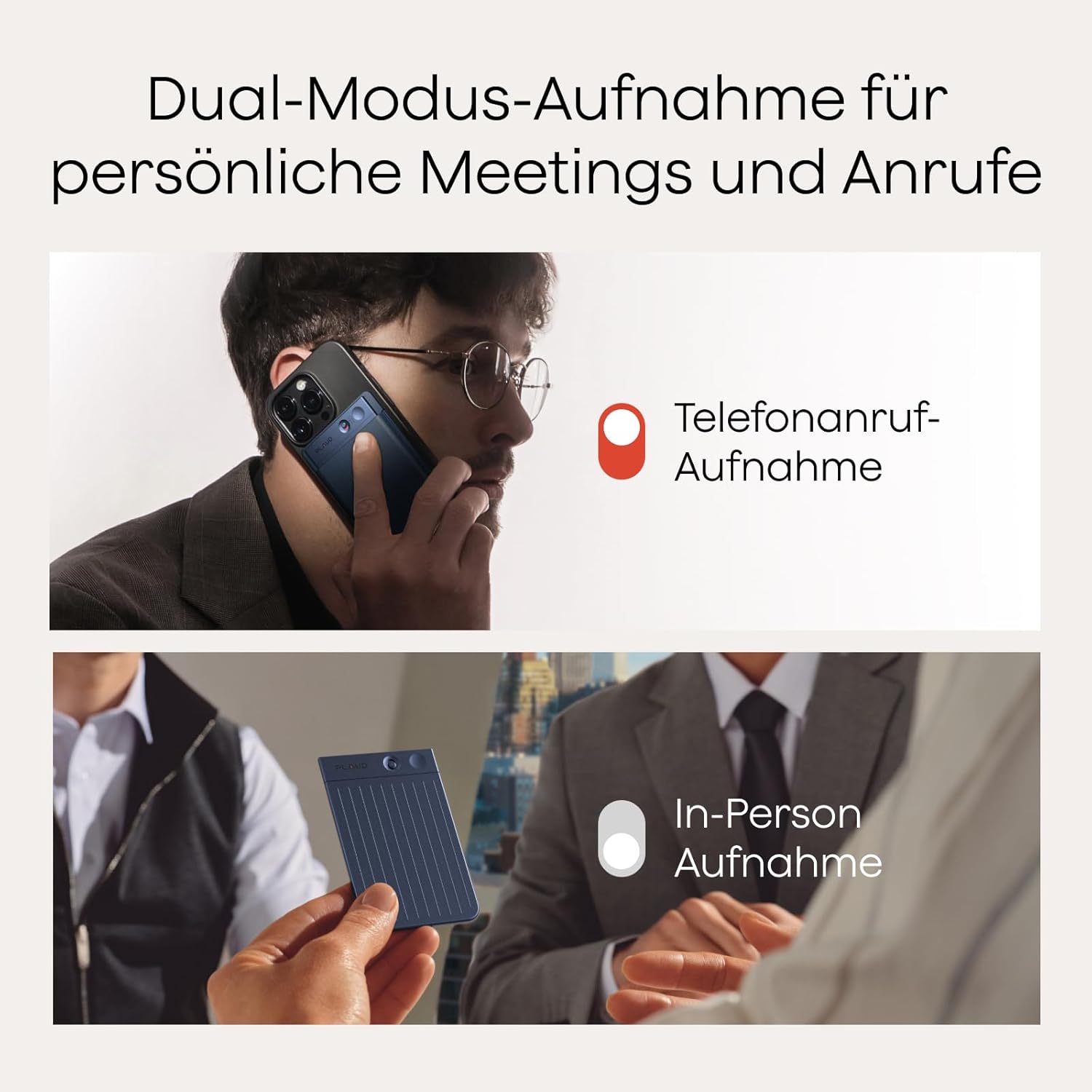 Detalle 2 de Plaud Note KI Diktiergerät mit Hülle – 64 GB Speicherkapazität, Transkription und Zusammenfassungen