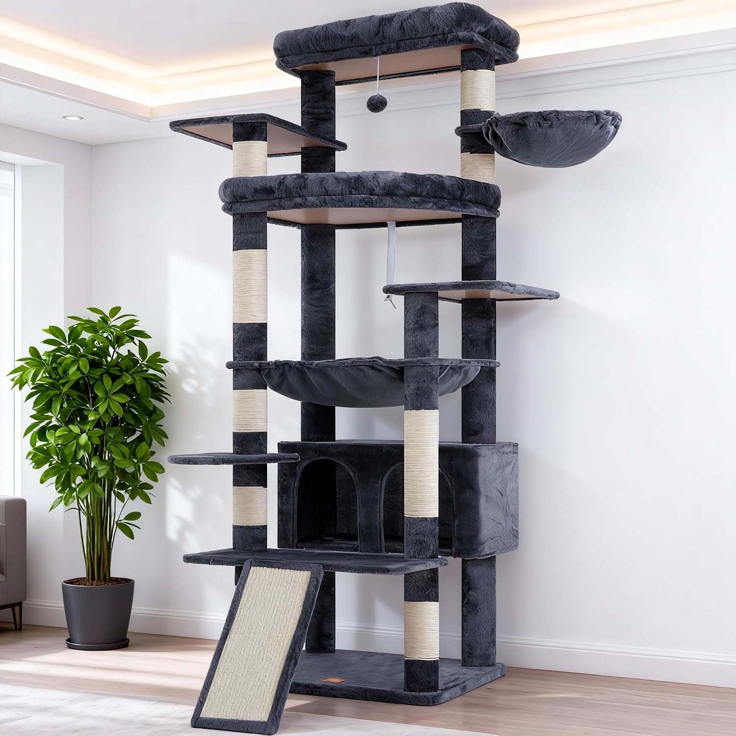 Detalle de Heybly Tall Cat Tree for Large Cats (202 cm) – Smoky Grey HCT038G