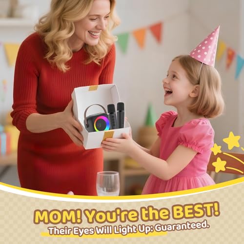 Detalle de Jeefu Karaoke Maschine mit 2 Mikrofonen – Tragbarer Bluetooth Lautsprecher, Disco-Licht, ideal für Kinder 3–15 Jahre