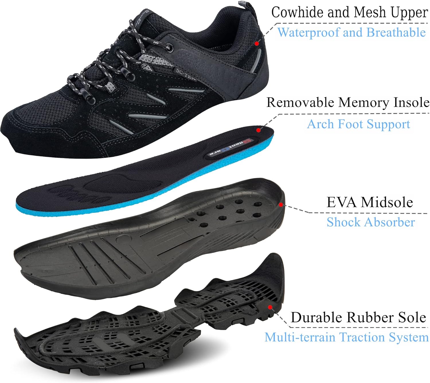 Detalle 2 de SILENTCARE Waterproof Walking Shoes for Men – low-rise, non-slip trekking trainers