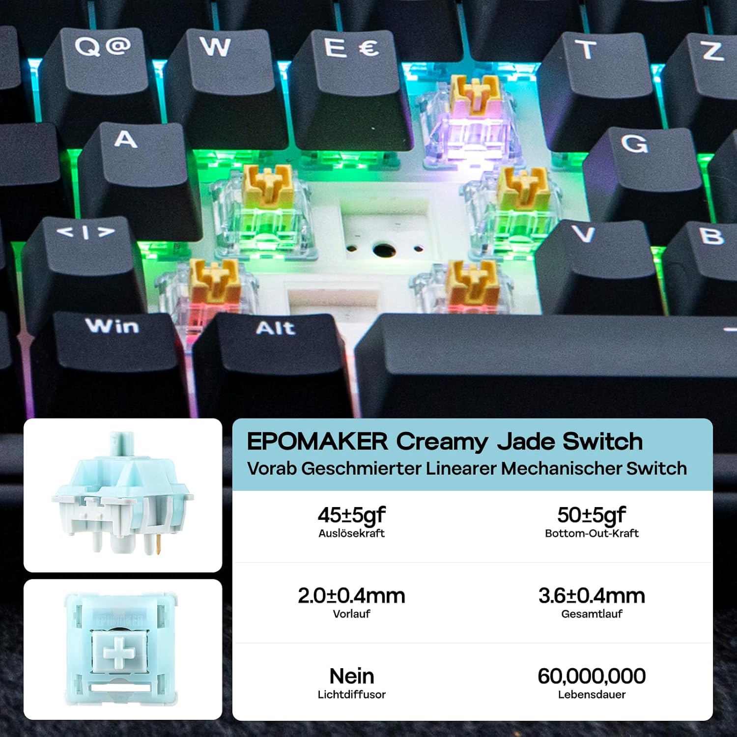 Thumbnail 4 de EPOMAKER TH99 ISO-DE QWERTZ Mechanische Tastatur – kabellos, 96% mit Numpad, Gasket, RGB & 8000mAh Akku