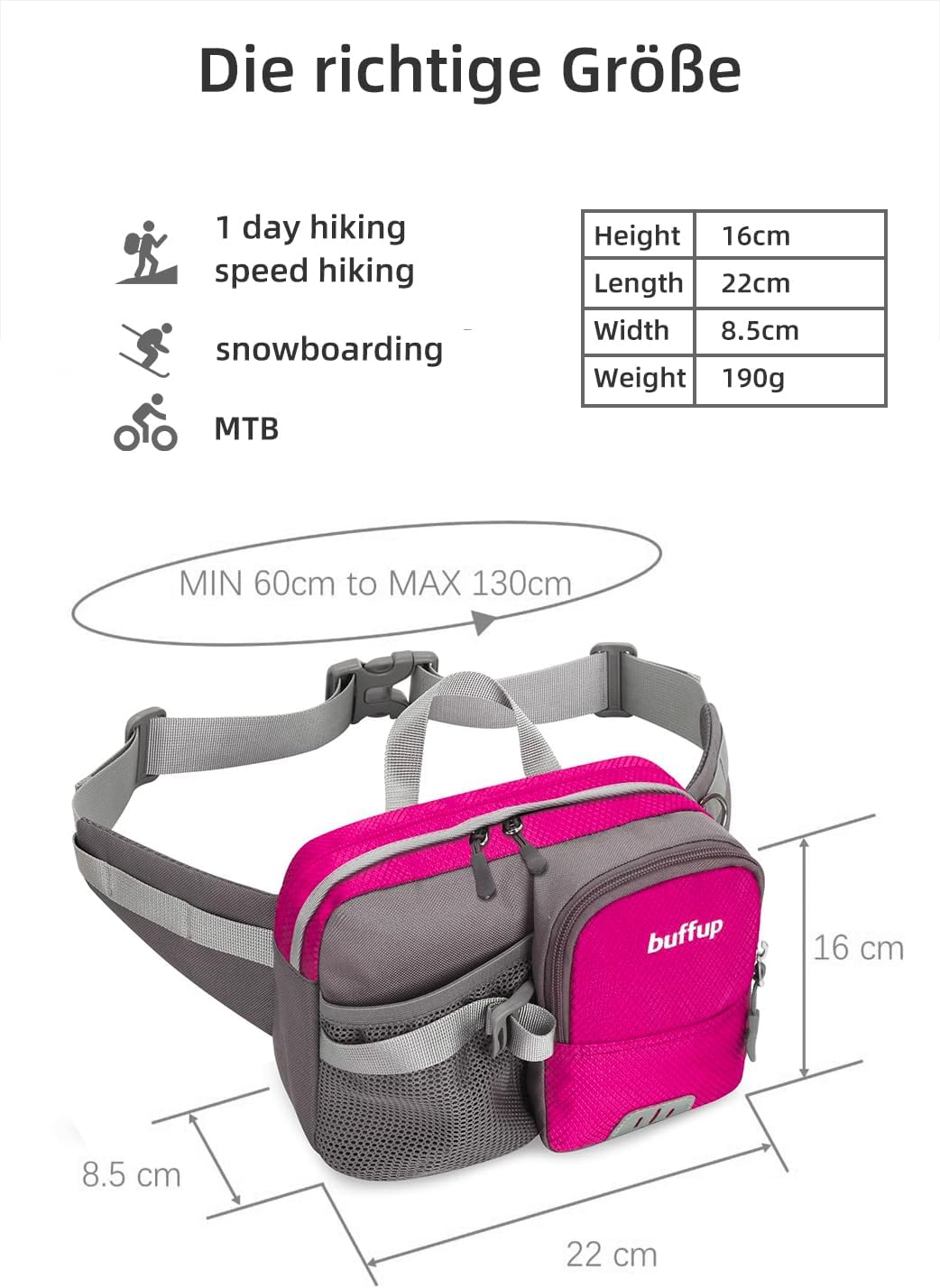 Thumbnail 5 de buffup® Bauchtasche mit Flaschenhalter – leichte Gürteltasche für Outdoor, Hundetraining, Radfahren & Sport