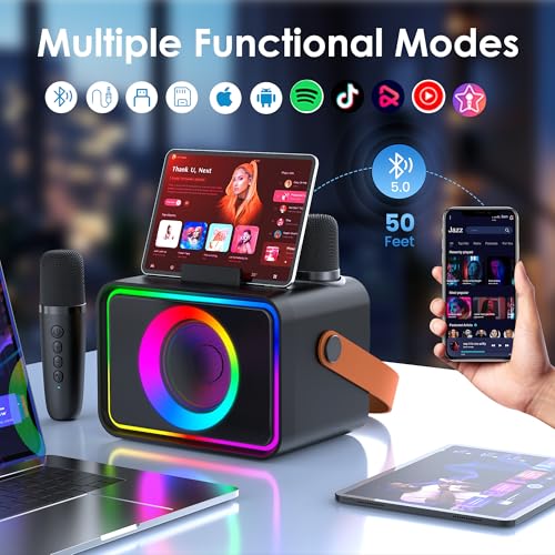 Thumbnail 4 de Ultramic Karaoke Machine for Kids & Adults (Black) — Portable Bluetooth Speaker with 2 Wireless Mics and LED Lights