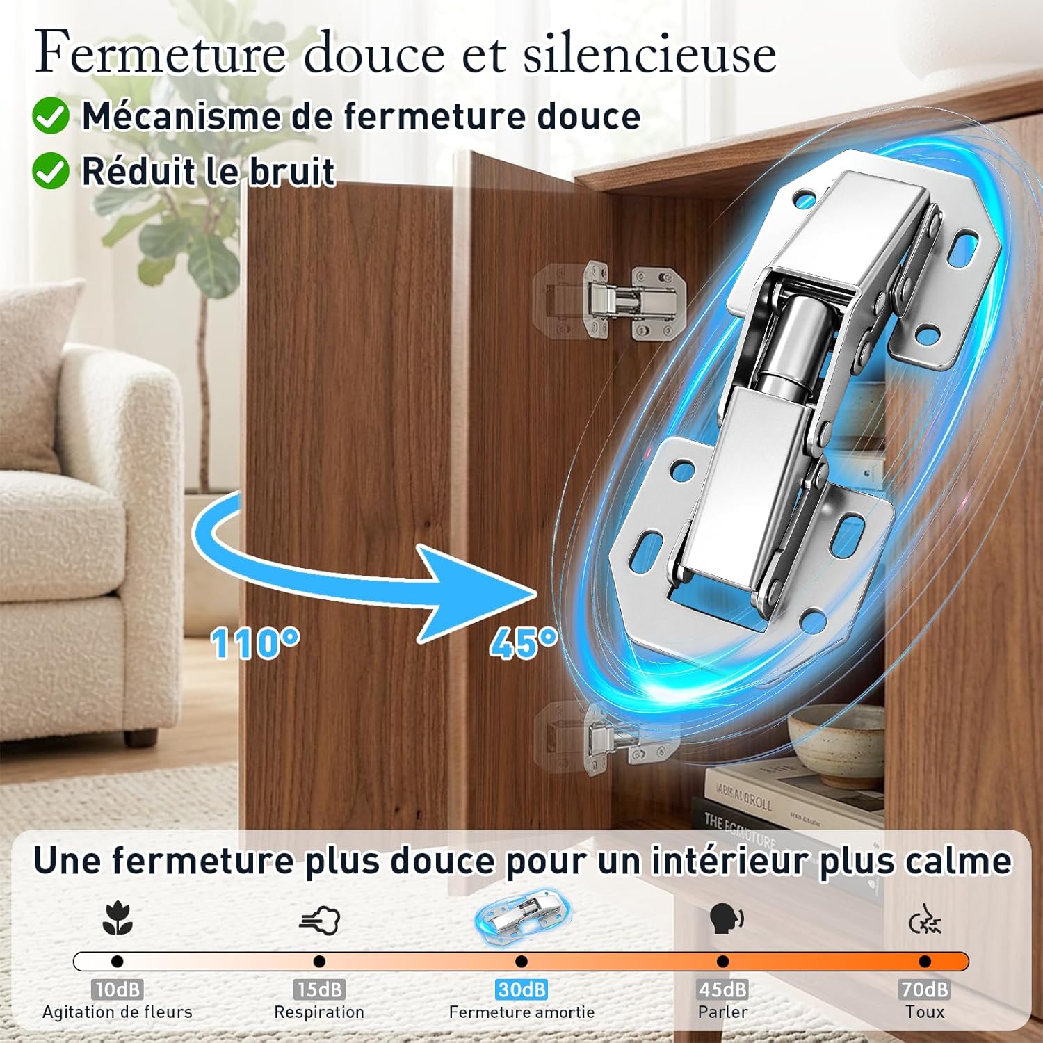 Thumbnail 2 de Wandefol Lot de 12 charnières à visser avec ressort, ouverture 90°, pour placards et portes intérieures