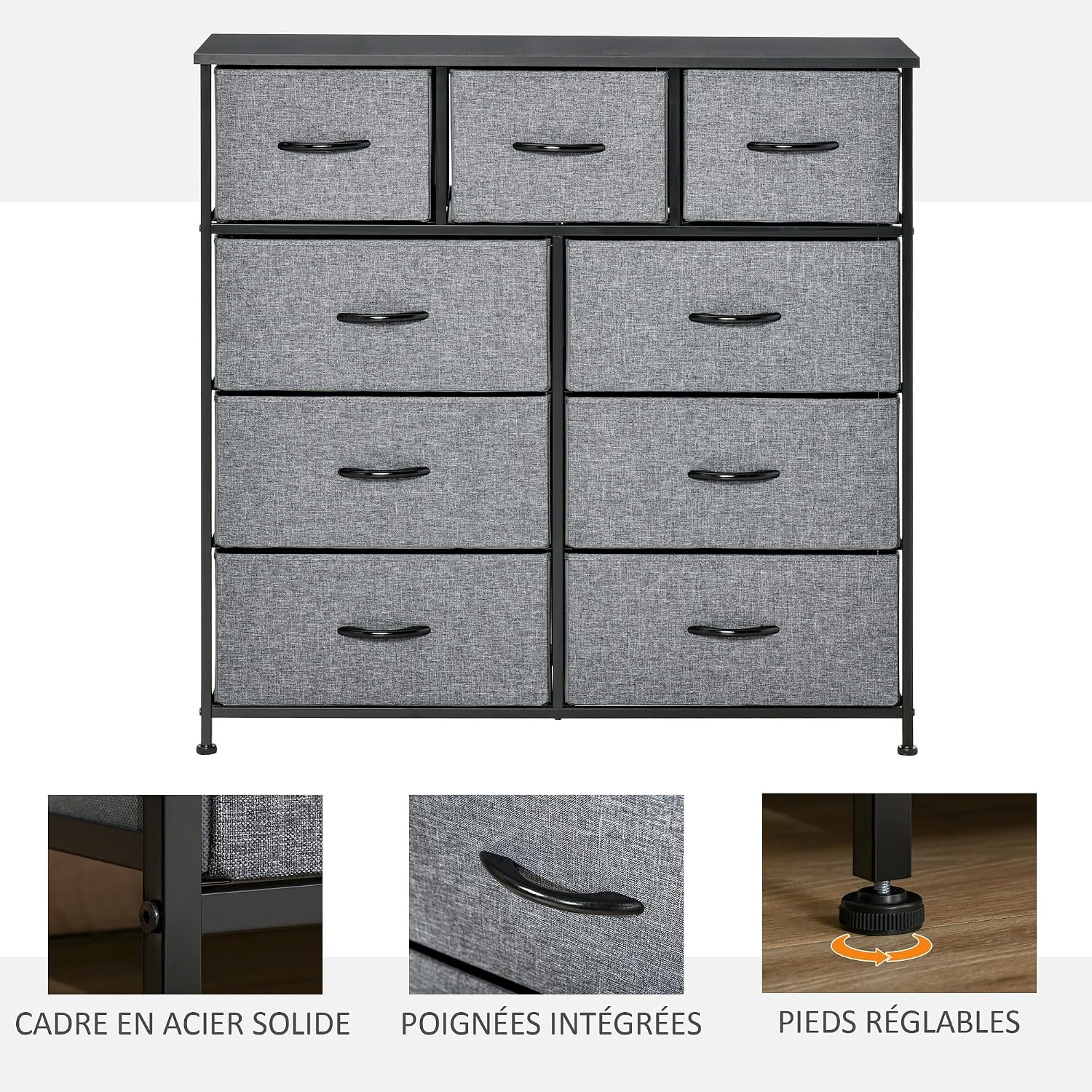 Detalle 2 de HOMCOM Commode 9 tiroirs 100 x 30 x 100 cm