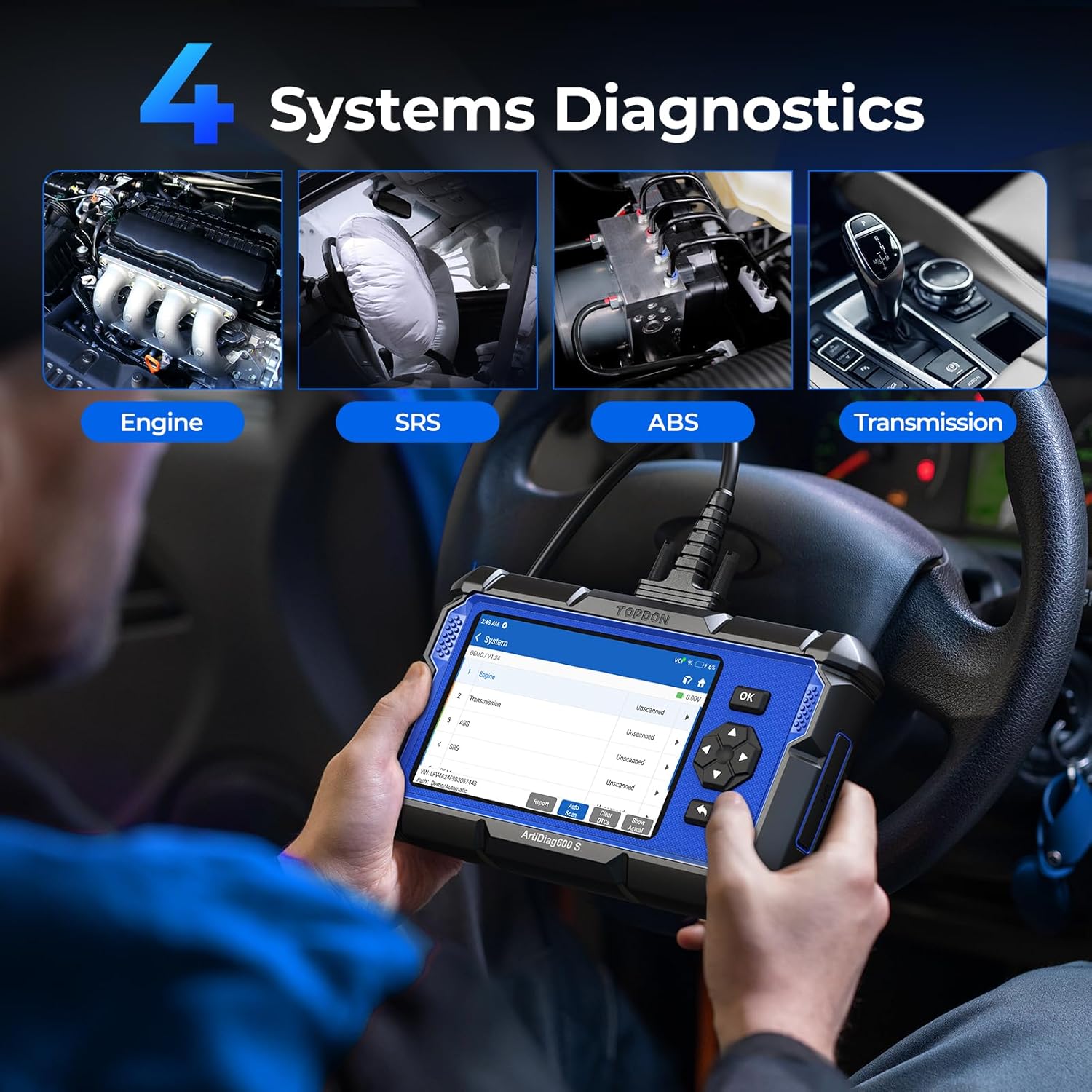 Detalle de TOPDON AD600S-A Car Diagnostic Tool: 9 Reset Services, 4 Systems & Android 11.0