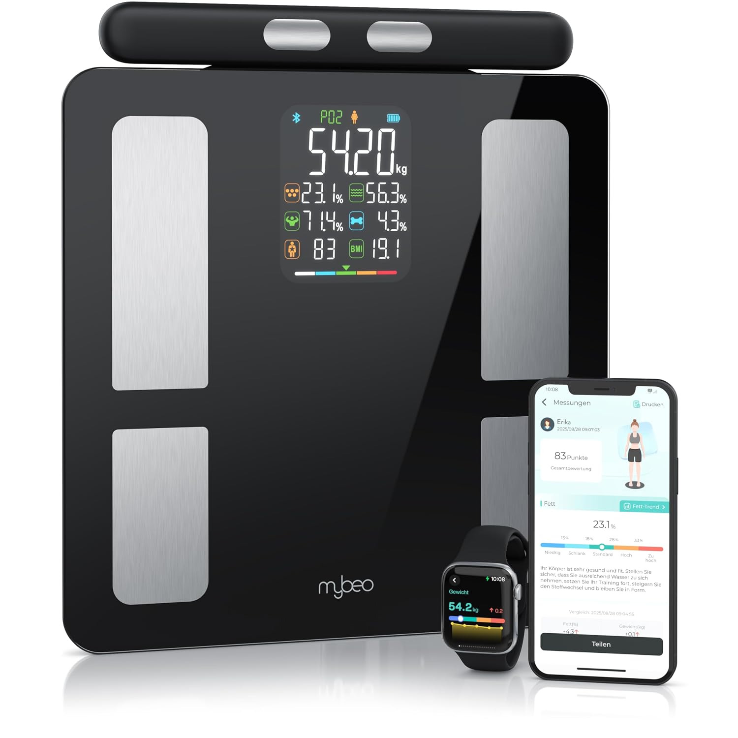 Detalle de CSL-Computer Mybeo Bluetooth-personenweegschaal met handgreep en app