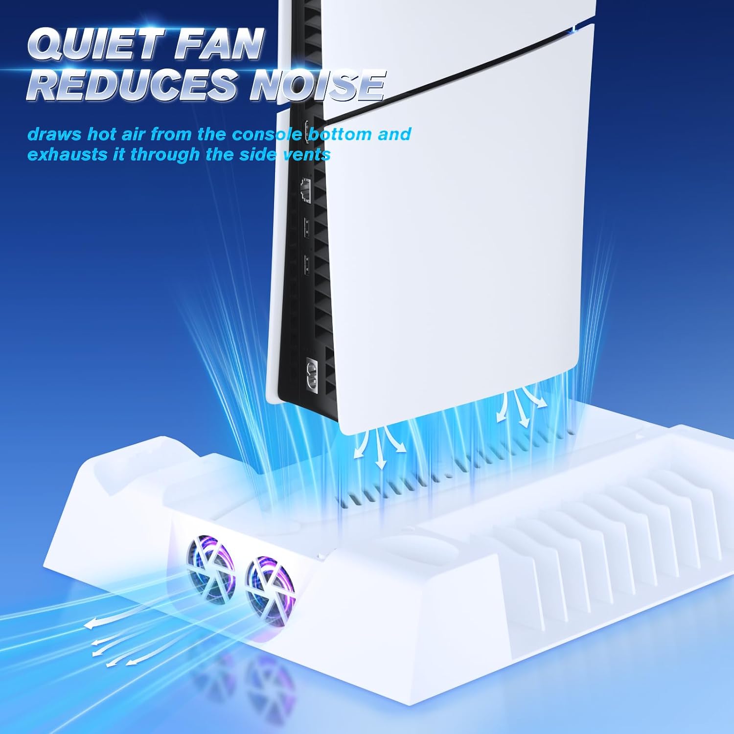 Detalle 2 de LENISUOLE PS5/Slim/Pro Stand and Cooling Station with Dual Controller Charging & Headset Holder