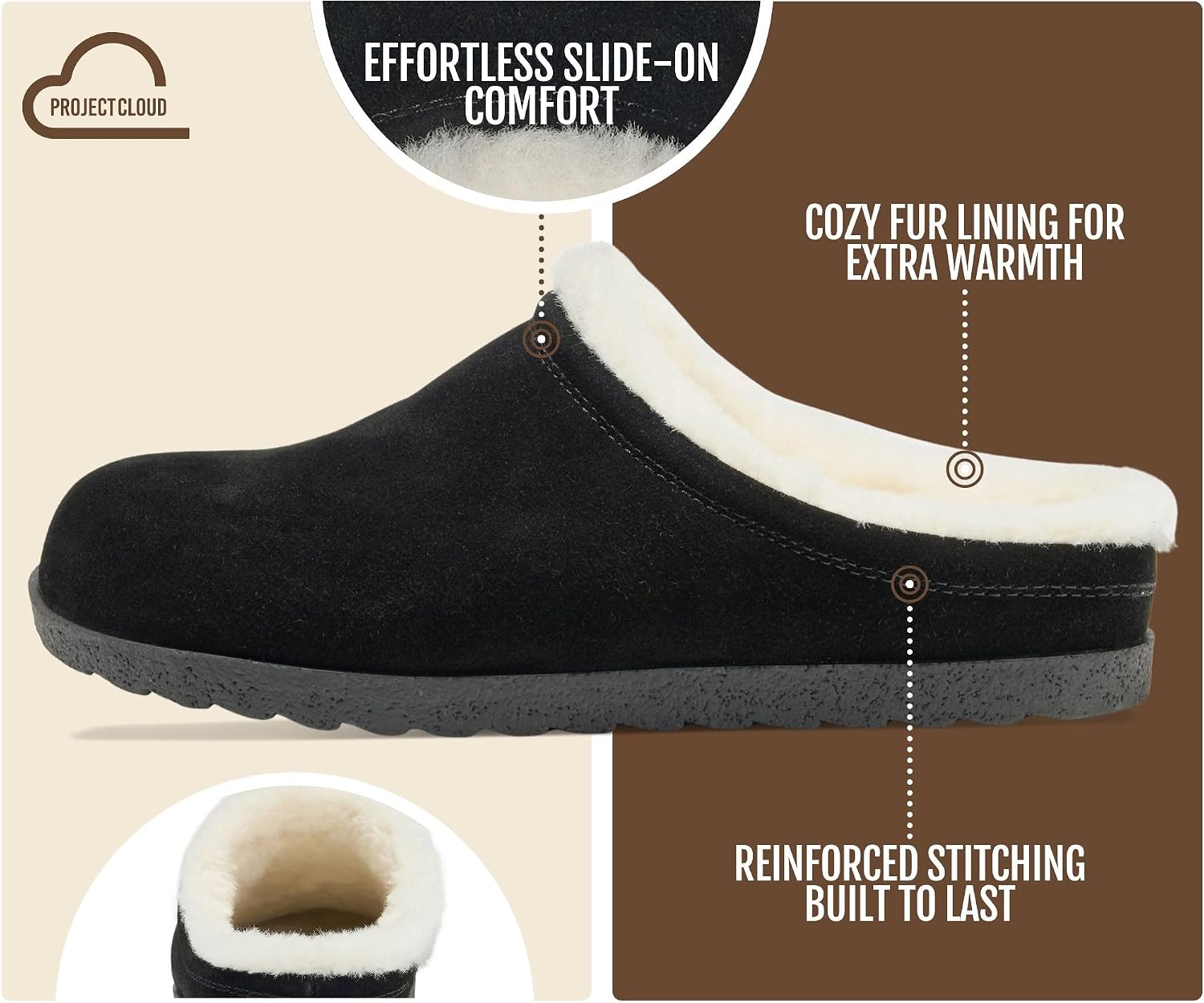 Detalle de Project Cloud REESE Genuine Suede Clogs for Women with Leather Lining