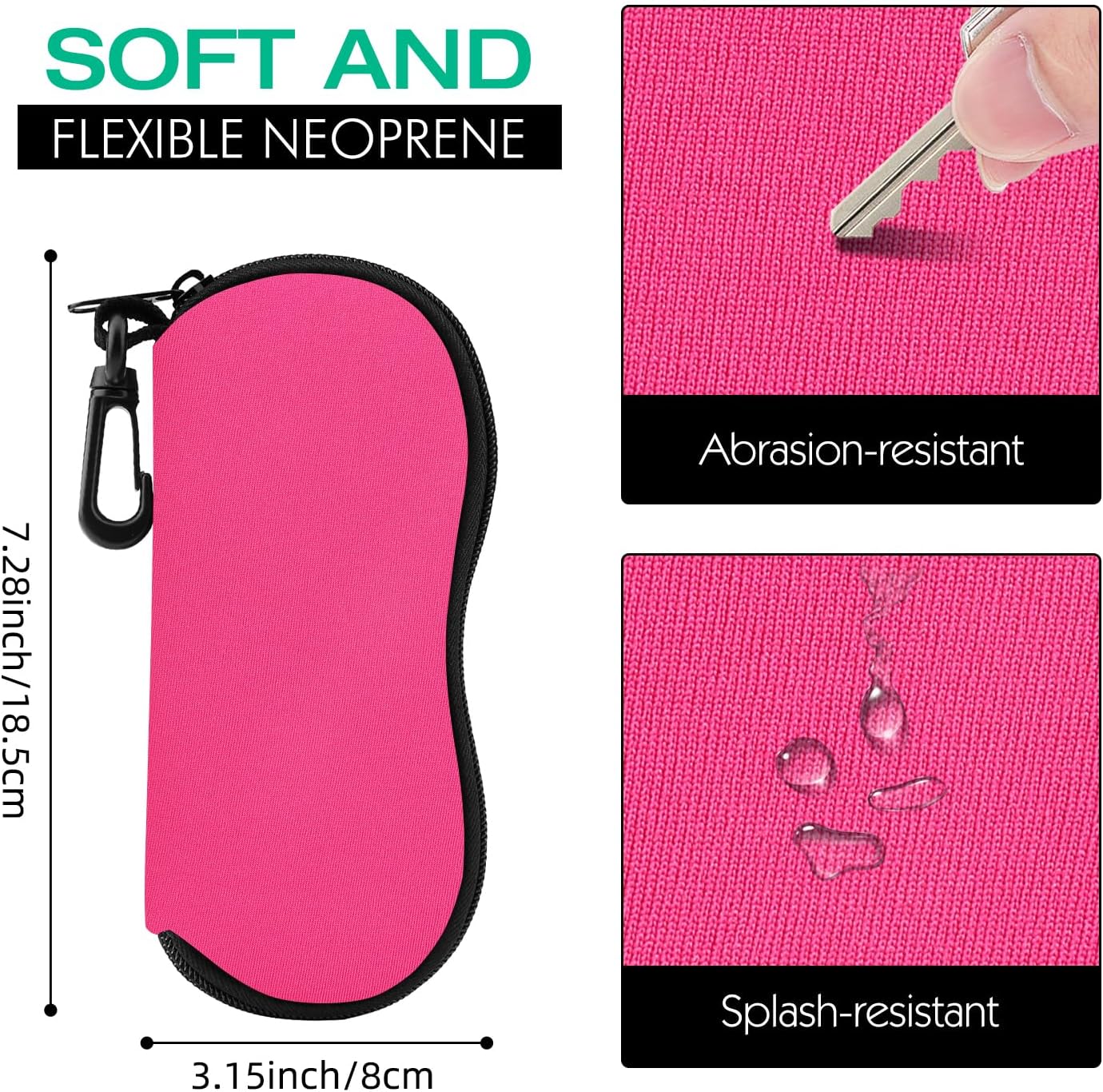 Thumbnail 1 de MoKo soft neoprene zip eyeglasses case with clip – protective pouch for sunglasses and eyewear