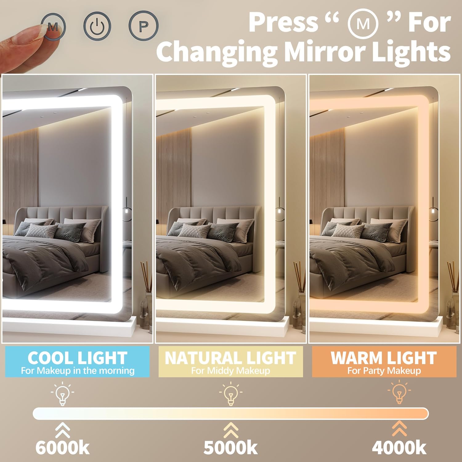 Detalle 2 de FENNIO 23" x 18" Vanity Mirror with Lights (LED) — 3 Color Modes & Adjustable Brightness