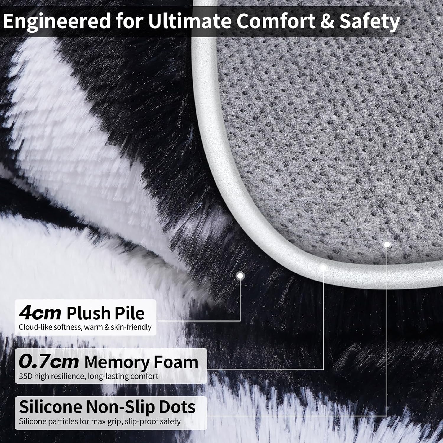 Detalle 2 de FVVRAX Checkered Fluffy Rug (200x300cm) in Black & White