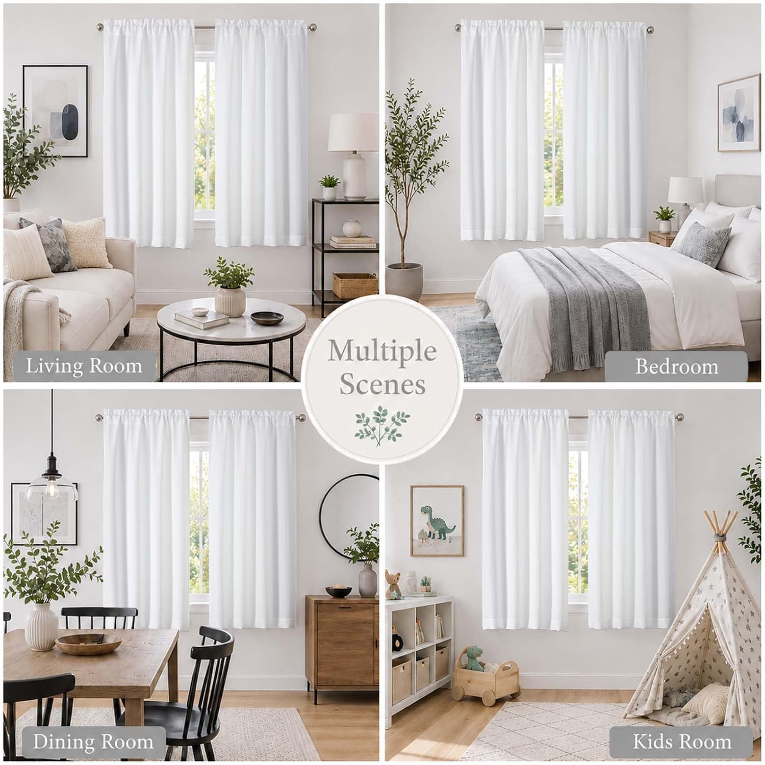 Thumbnail 4 de Chyhomenyc White Faux Linen Texture Light Filtering Curtains, 2 Panels (40W x 63L)