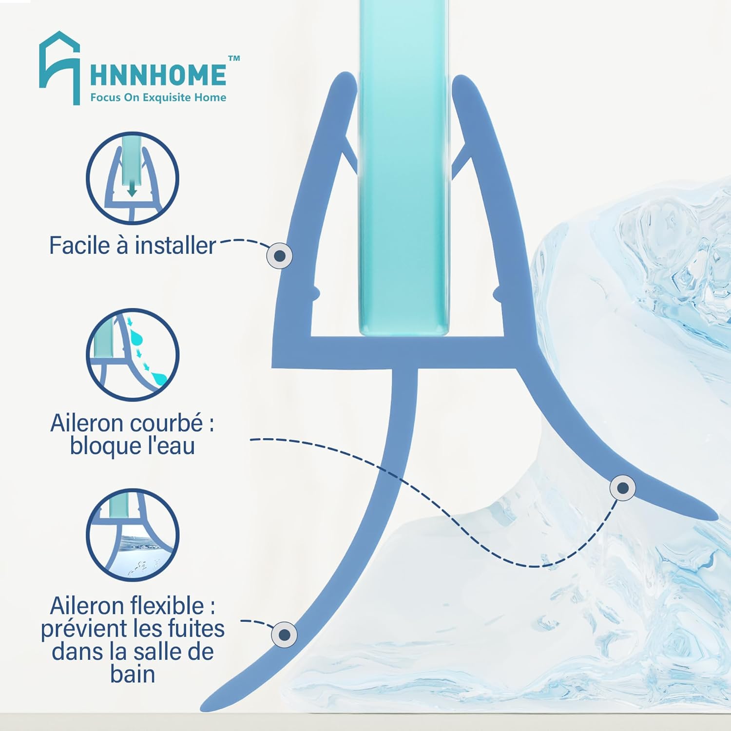 Thumbnail 1 de Joint de porte de douche HNNHOME pour paroi en verre 4 à 6 mm (droit ou incurvé) avec 20 mm de jeu