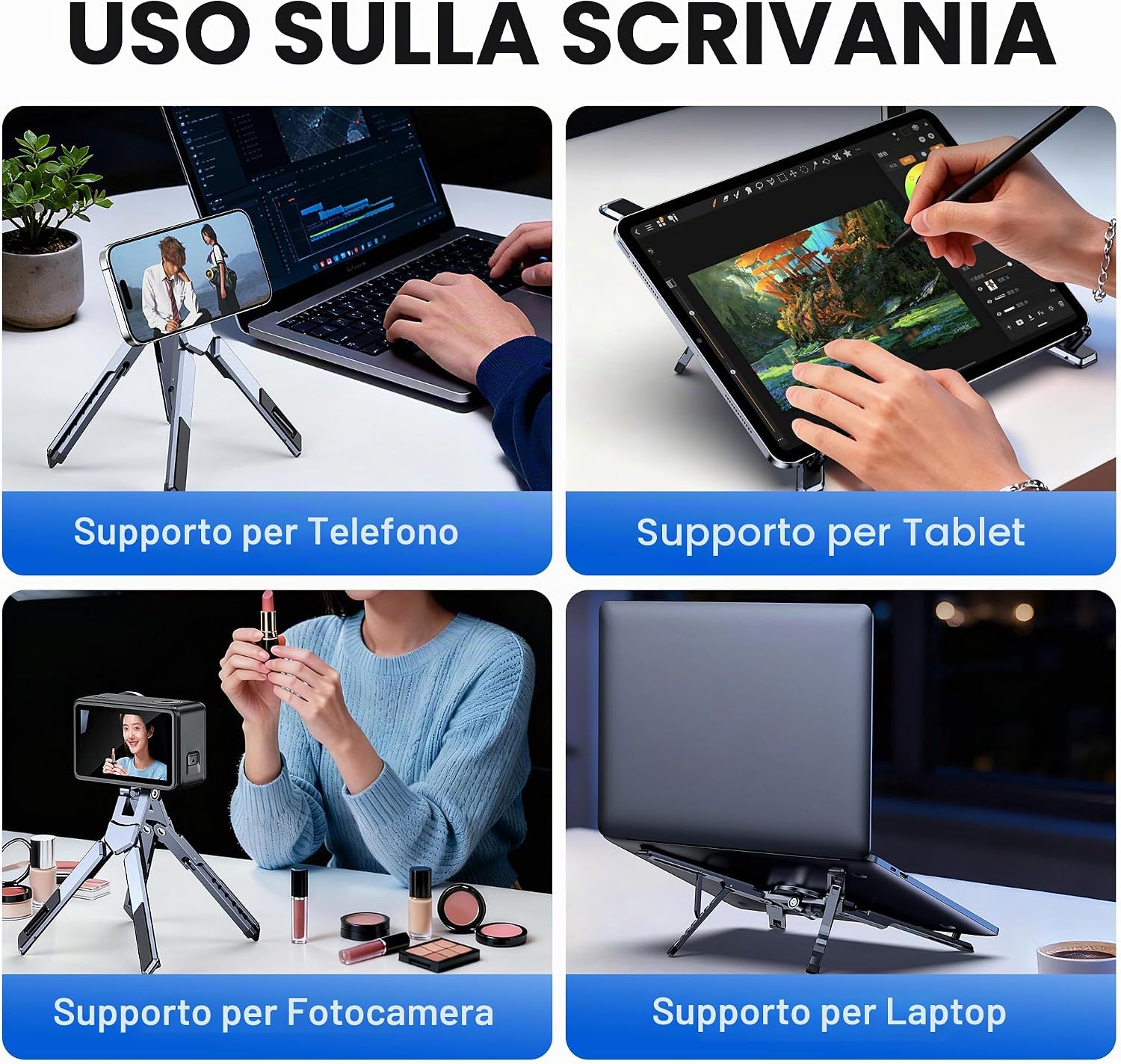 Detalle de NANDADEVI Supporto magnetico portatile in alluminio: robusto, leggero e regolabile per telefono, tablet e laptop