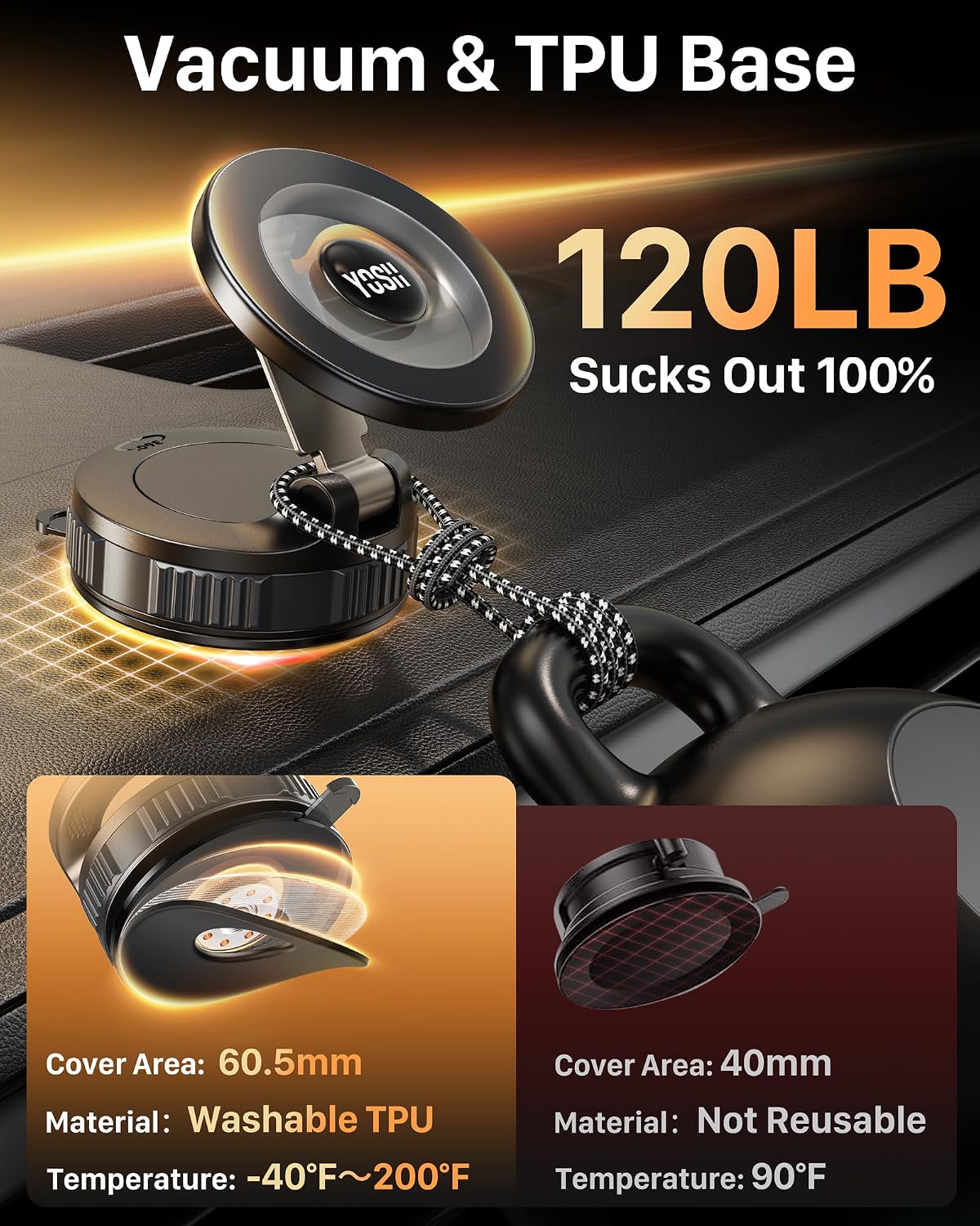 Detalle de YOSH Vacuum Magnetic Phone Holder 360°