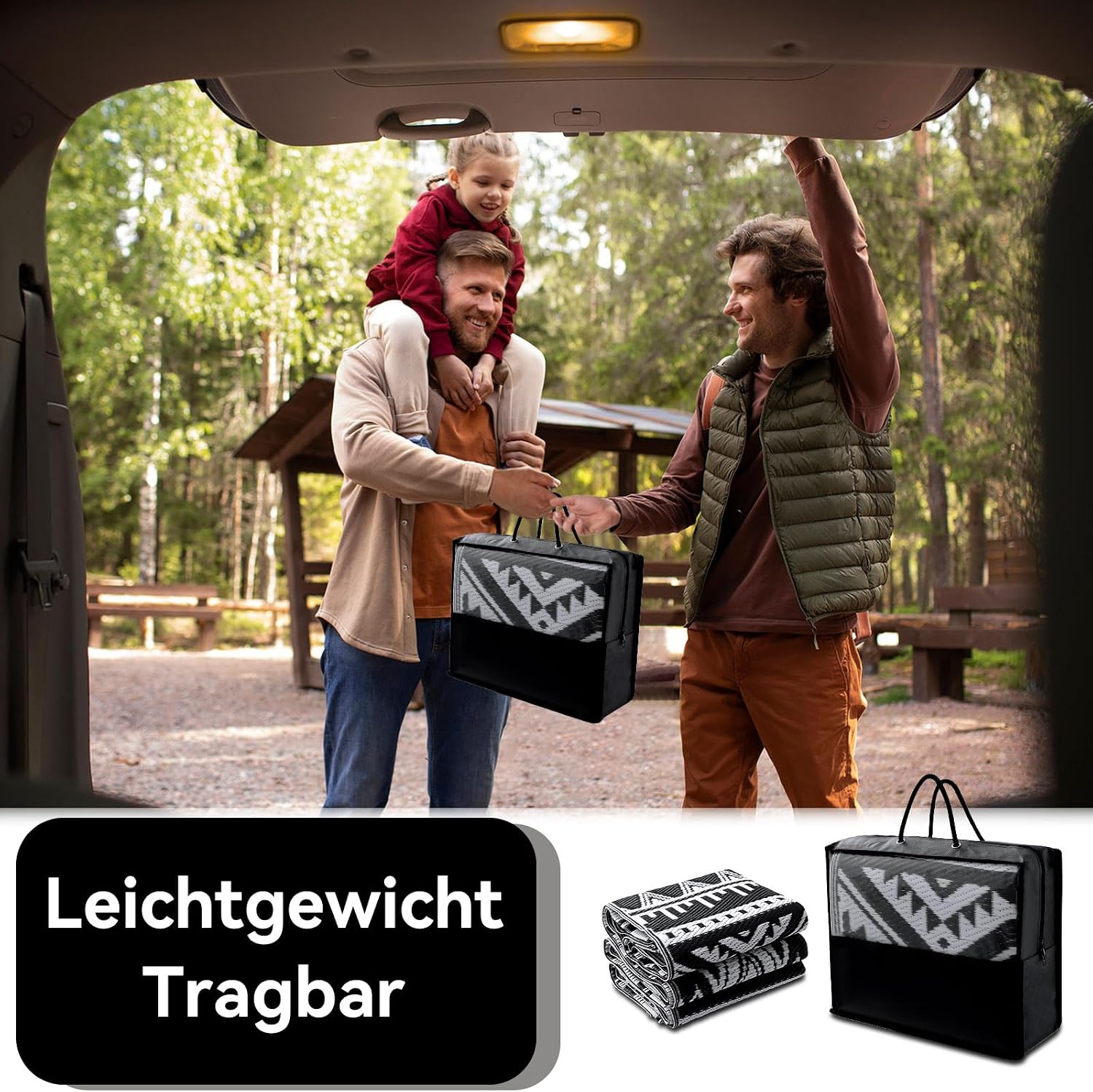 Thumbnail 5 de Homaxy Outdoor Teppich wetterfest, faltbar & waschbar (150 x 240 cm) – schwarz/weiß, beidseitig wendbar