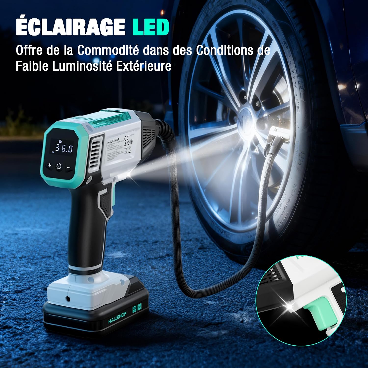 Thumbnail 6 de HAUSHOF Gonfleur électrique sans fil 150 PSI pour voiture