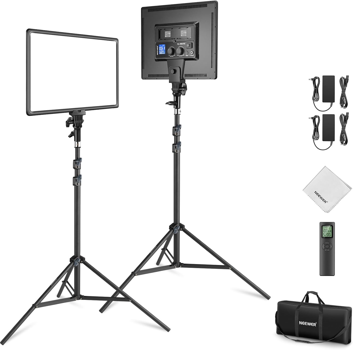 Detalle de NEEWER 2er-Set 18-Zoll LED Videolicht-Panel NL-288ARC (Bi-Color) mit Stativ, Fernbedienung & Reinigungstuch