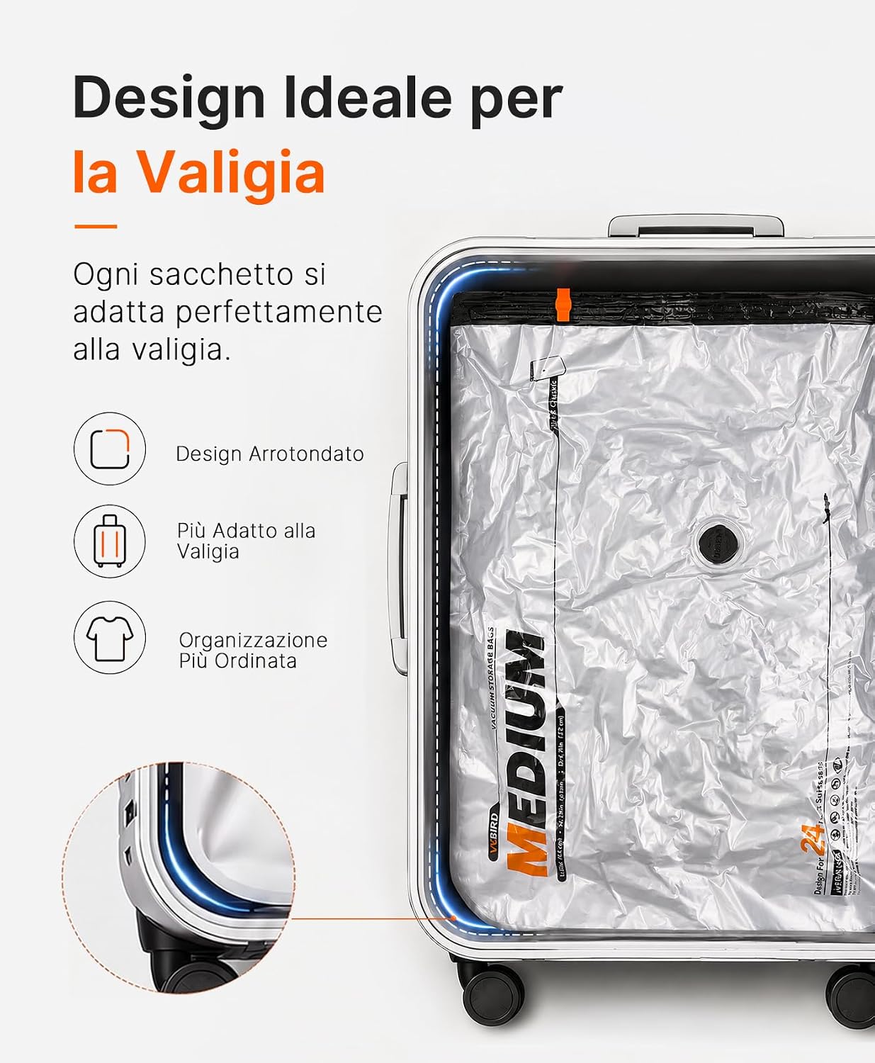 Detalle de Vacbird 10 Sacchetti Sottovuoto Vestiti con Pompa a Vuoto USB – Kit Viaggio 5×40x54 cm e 5×47x64 cm