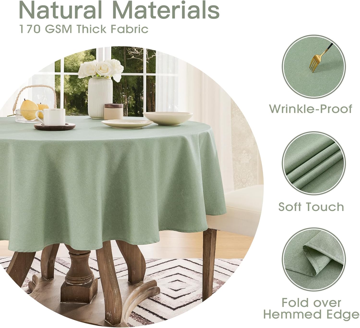 Detalle de Veblandy Round Tablecloth, 60-Inch
