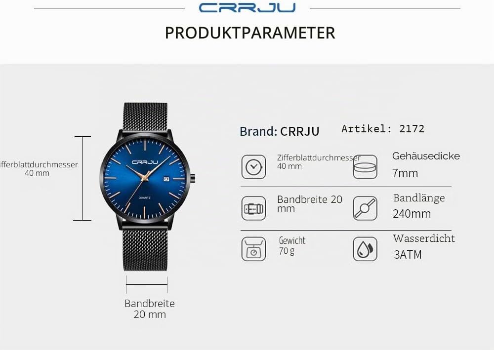 Thumbnail 4 de CRRJU Herren Uhr Ultra Dünn 7 mm