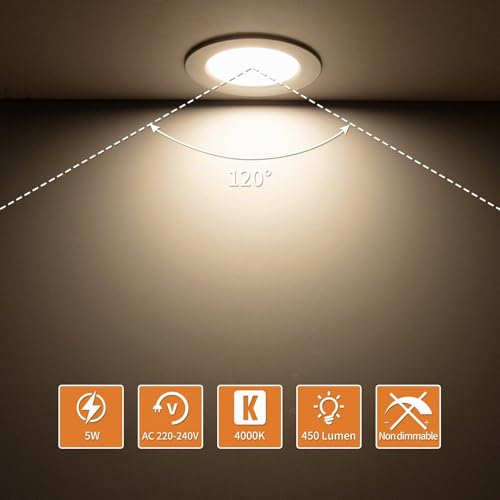 Detalle de Pack 10 Downlight LED Techo Empotrable 5W Tomosu: ojos de buey LED, 4000K