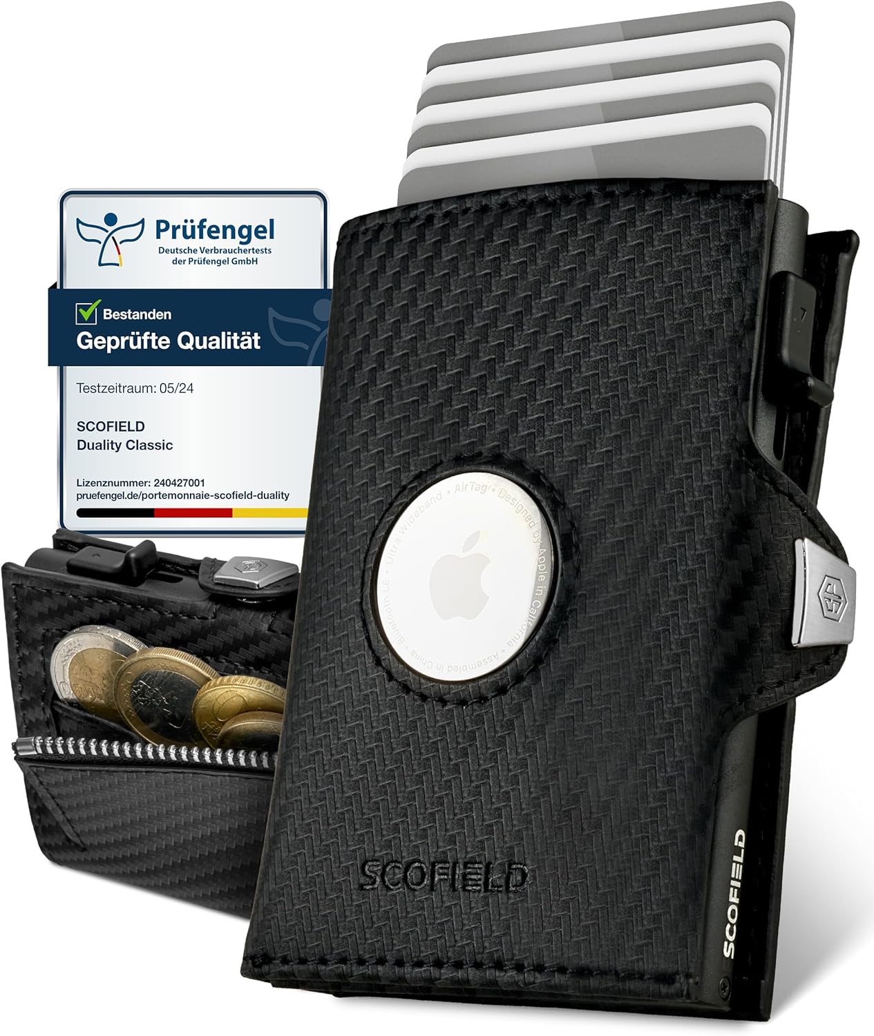 Detalle de SF SCOFIELD Duality Air Airtag Wallet mit Münzfach – RFID/NFC-Schutz für Herren