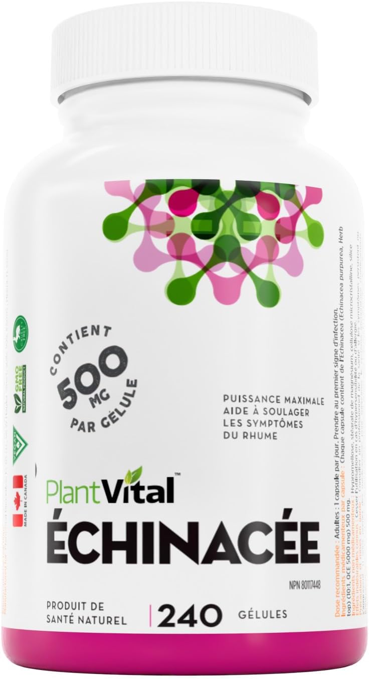 Detalle de PlantVital Organic Echinacea Capsules, 10:1 Extract, 240 Count, Vegan