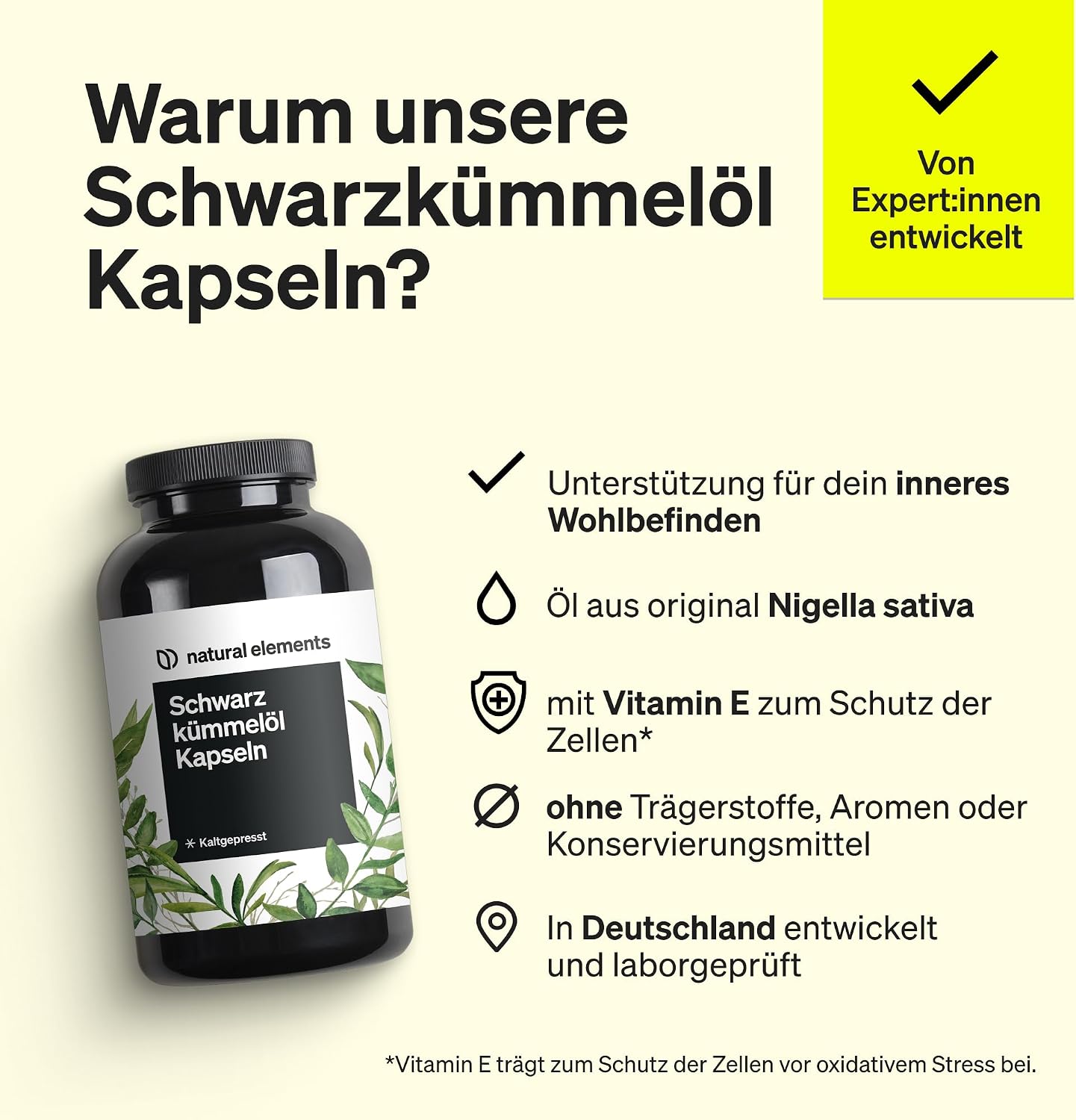 Detalle de natural elements Schwarzkümmelöl 1.000 mg pro Tag, 400 Kapseln