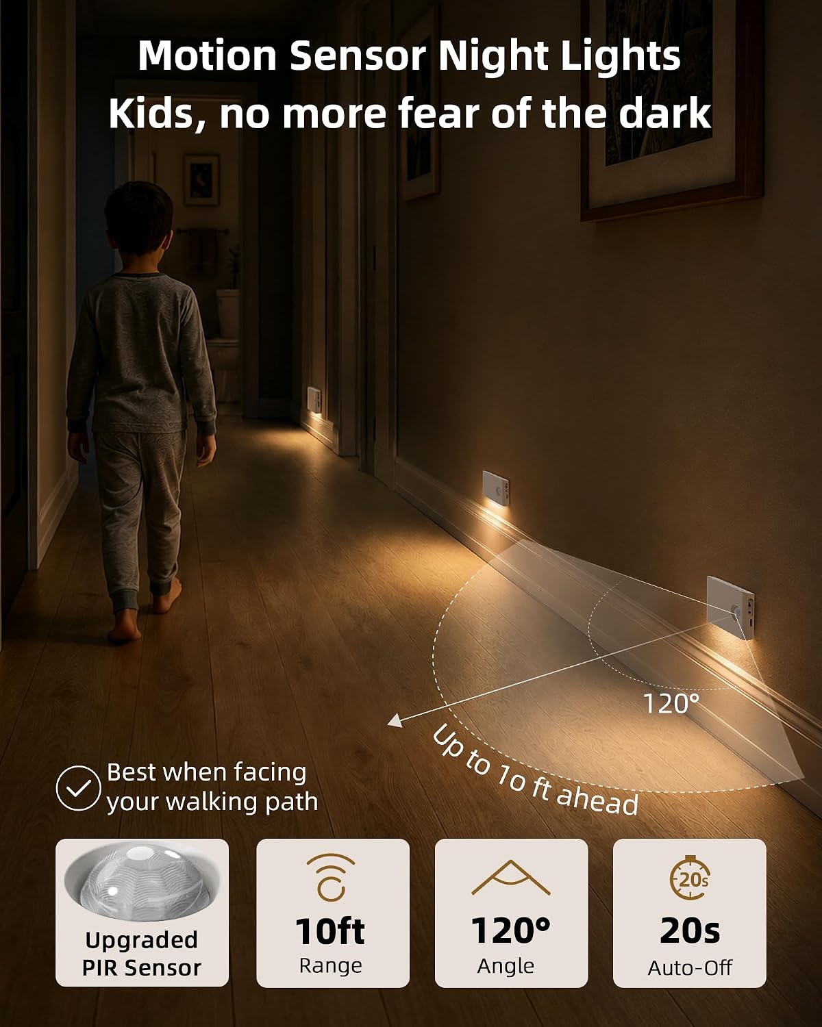 Detalle 1 de EZVALO NL01-Non-linked Motion Sensor Night Lights, 3000K, Dimmable, 8-Pack