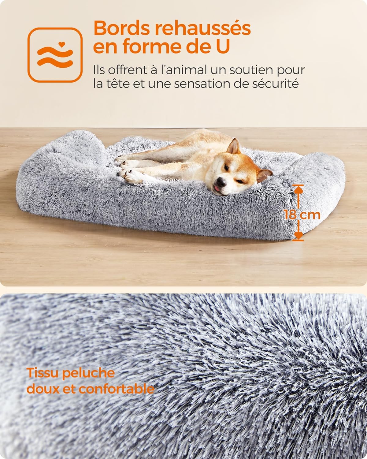 Thumbnail 3 de Feandrea FluffyHug : panier/tapis de protection en tissu peluche gris ombré (taille XL) pour canapé