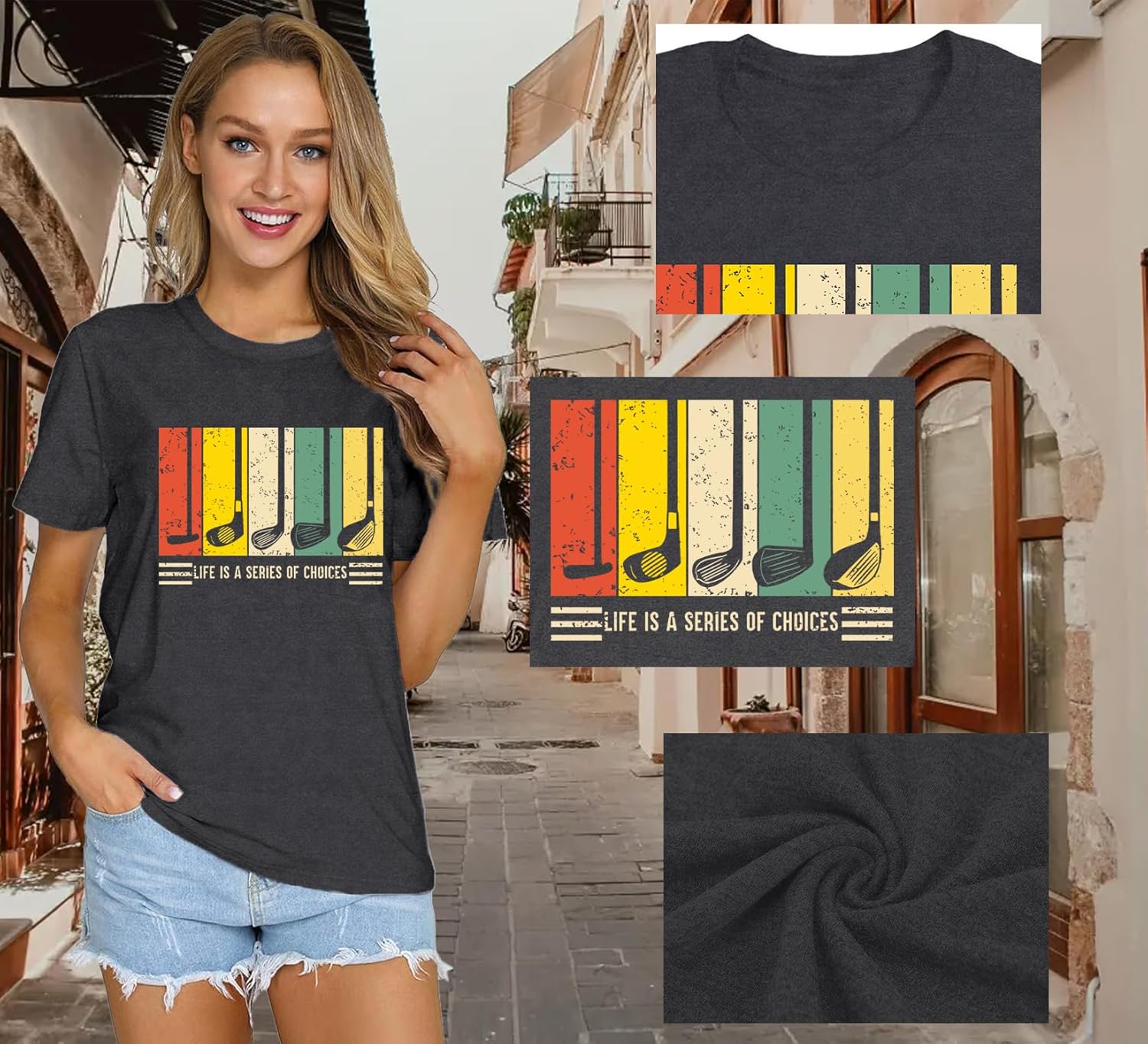 Thumbnail 5 de Qskall women’s golf T-shirt – “Life is a series of choices” slogan tee top