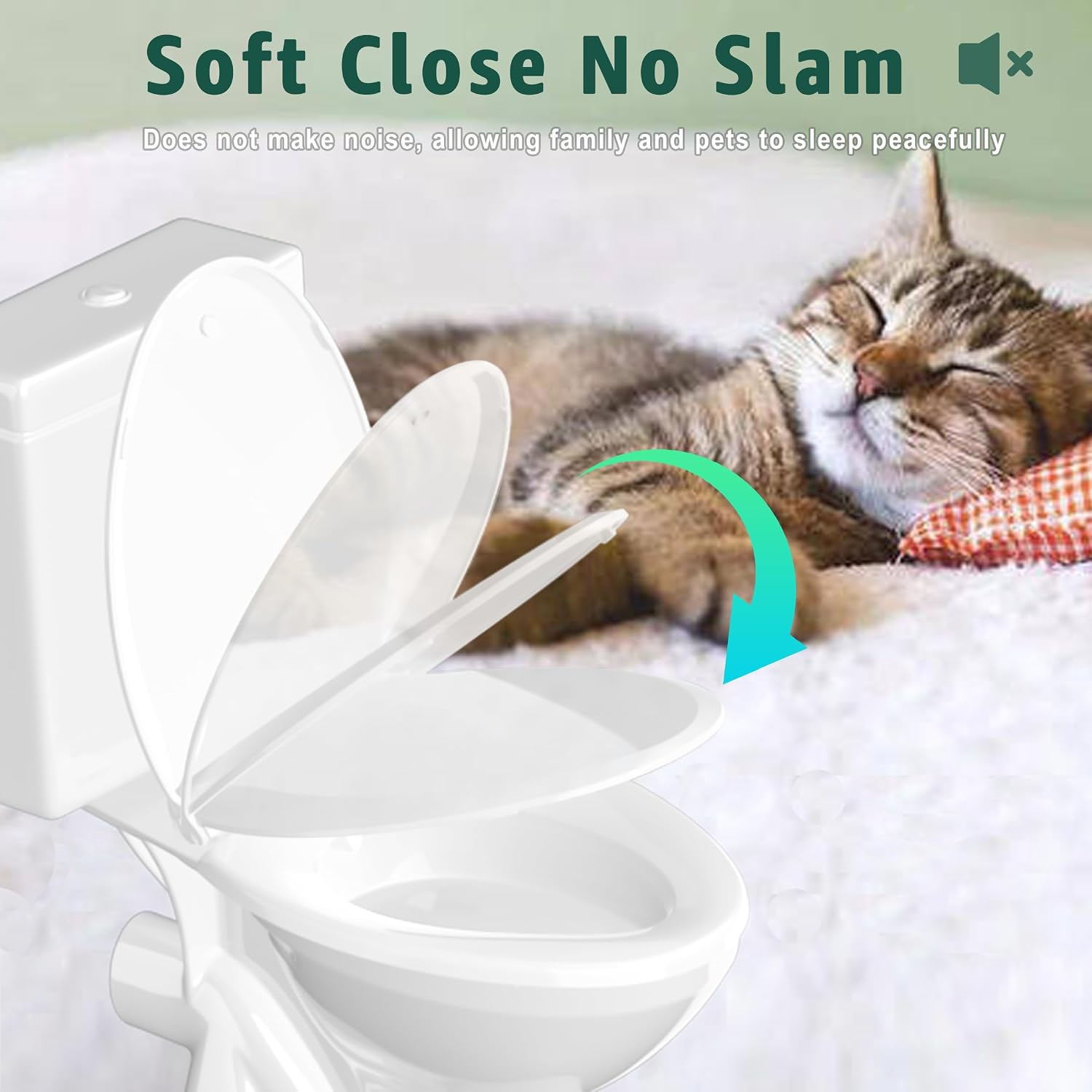 Detalle de Aünsffer 007-C Elongated Toilet Seat, Soft-Close Hinges, White PP