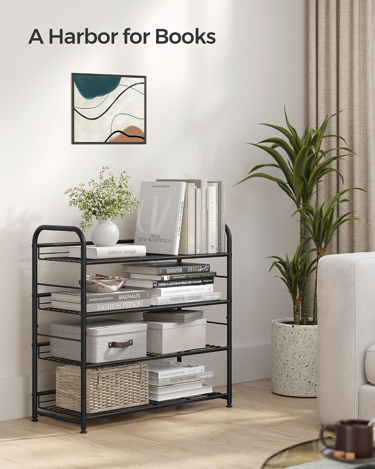 Detalle 1 de SONGMICS LMR067B01 4-tier shoe rack, adjustable steel shelves, black