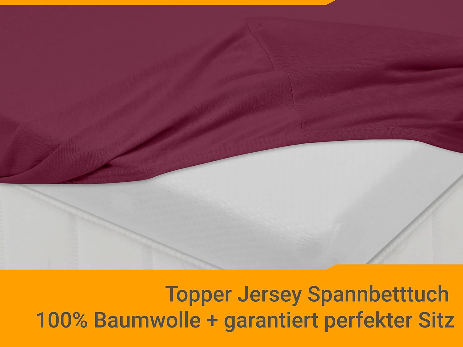 Thumbnail 3 de Npluseins Drap Housse pour surmatelas – Jersey coton 100% (Bordeaux, 140-160 x 200 cm)