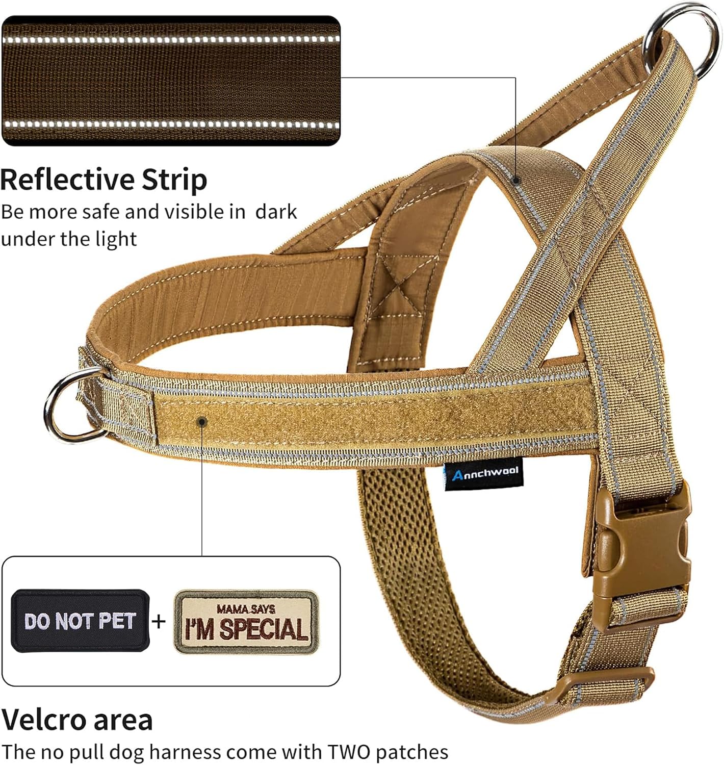 Detalle de Annchwool No Pull Dog Harness with Soft Padded Handle (XL, Brown)