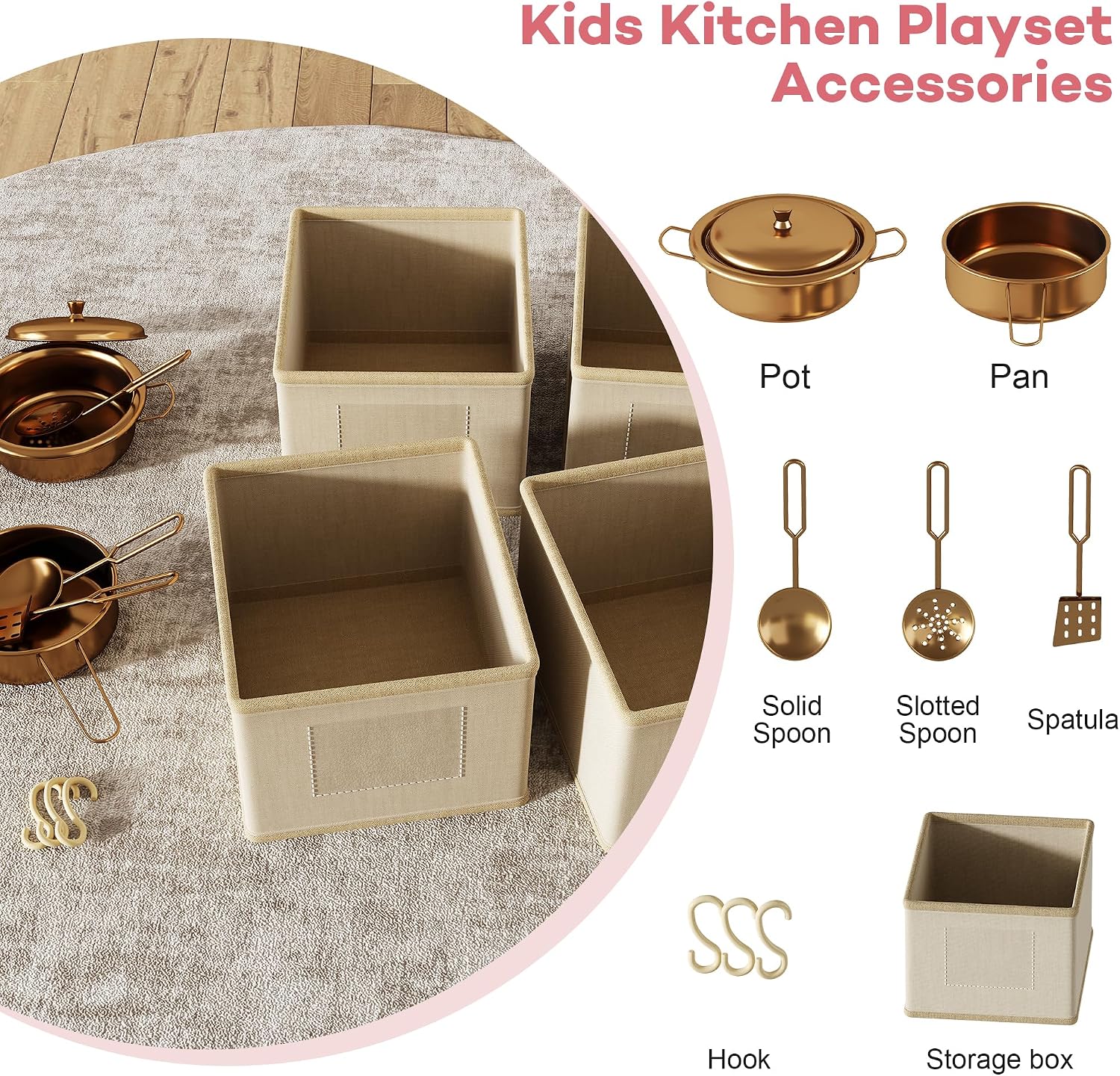 Detalle 2 de Knoworld Wooden Play Kitchen for Kids, Pink