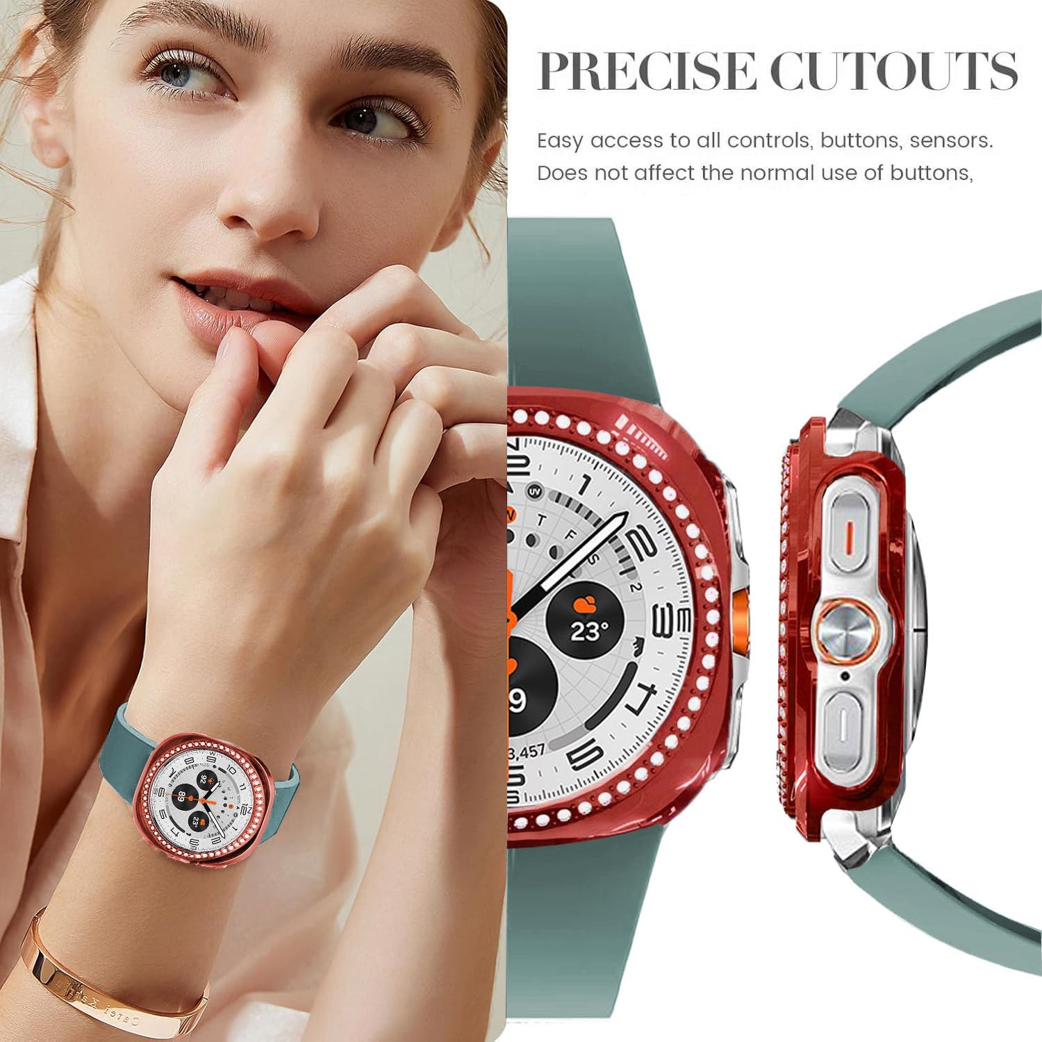 Detalle de DEALELE 2-Pack Bling PC Protective Case for Samsung Galaxy Watch Ultra 47mm (2025/2024) – Red + Transparent