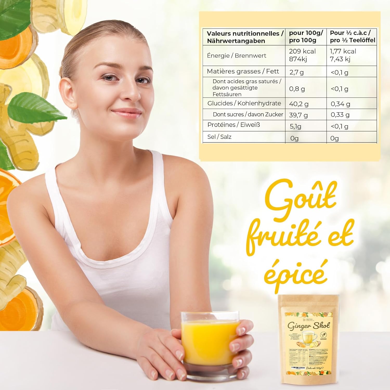 Thumbnail 3 de DETOX ORGANICA Ginger Shot – Mélange en poudre pour ginger shot, jusqu’à 160 shots à partir de gingembre et curcuma
