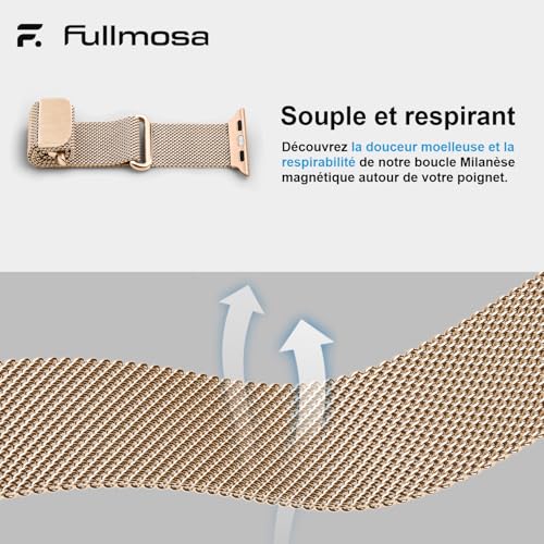 Thumbnail 3 de Fullmosa Bracelet Milanais pour Apple Watch – Version 42/40/41/38 mm, acier inoxydable et maillage tissé